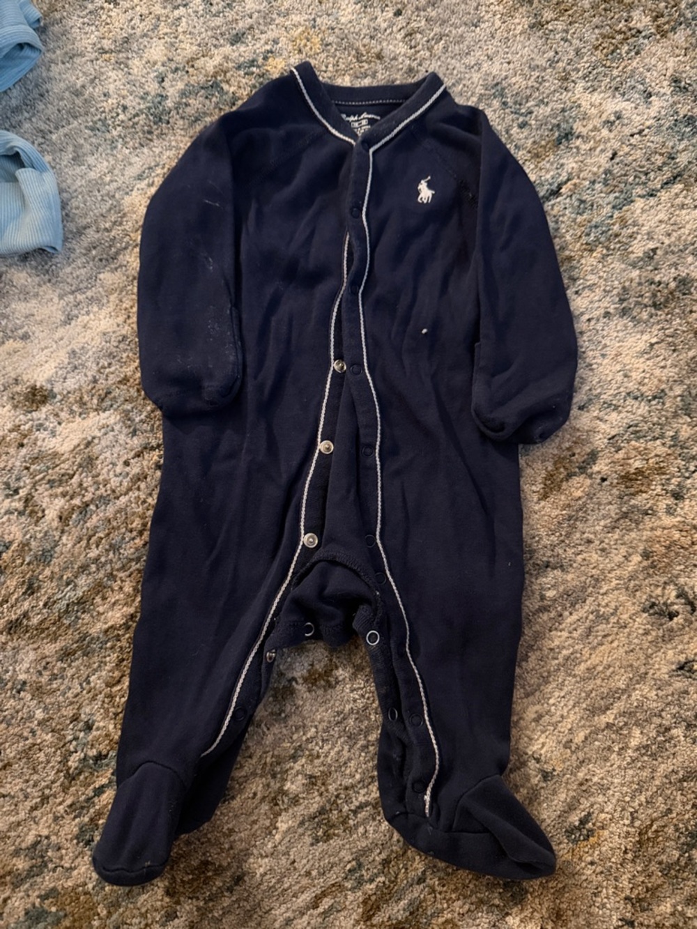 Ralph Lauren Navy Blue Footed One-Piece Sleeper with Polo Pony